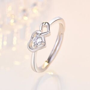 **CHICHI* Silver x Gem Double Heart Adjustable Ring